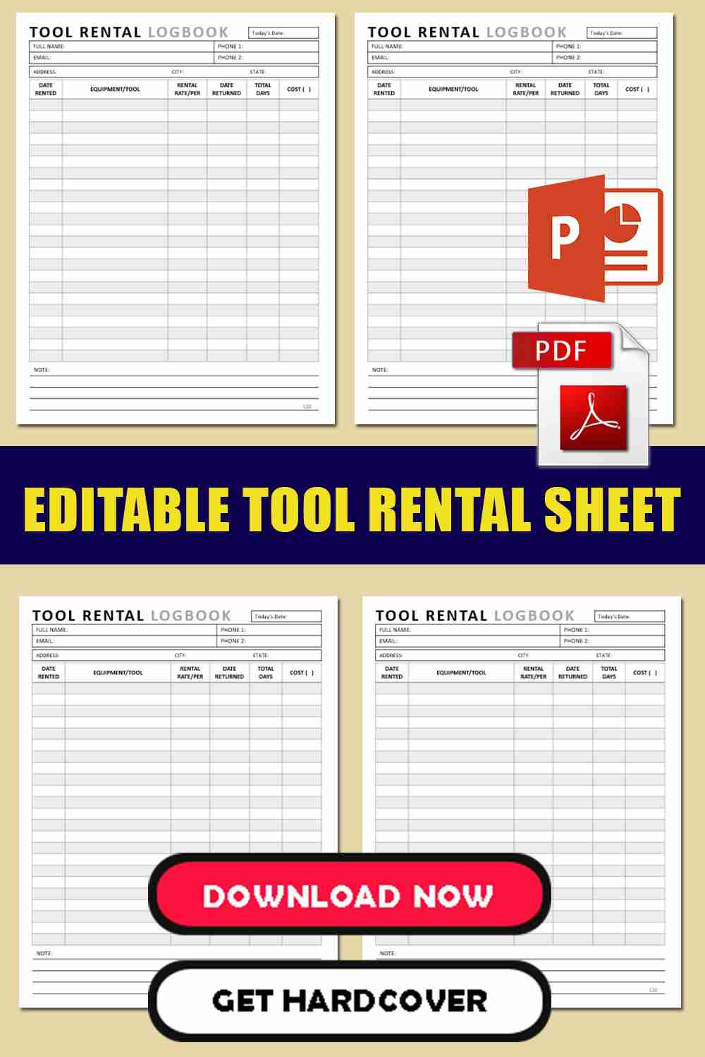 Equipment Rental Sheet Template